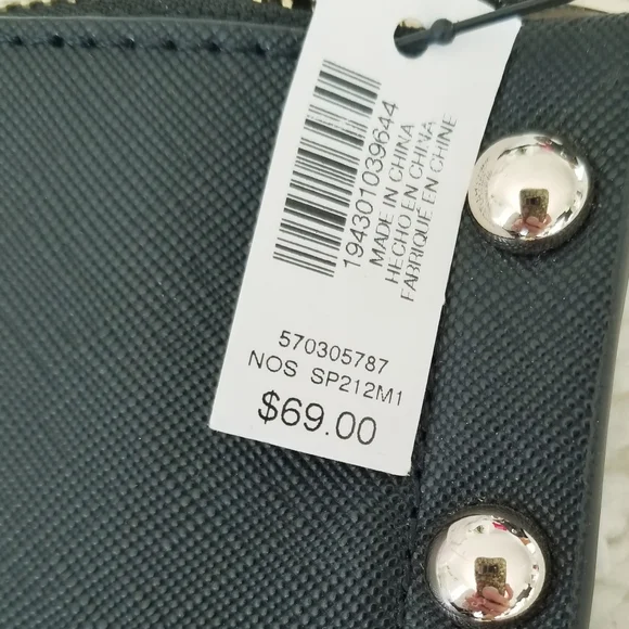 White House Black Market Black  Leather Silver Studded Pink Floral Clutch NWT - Picture 7 of 9